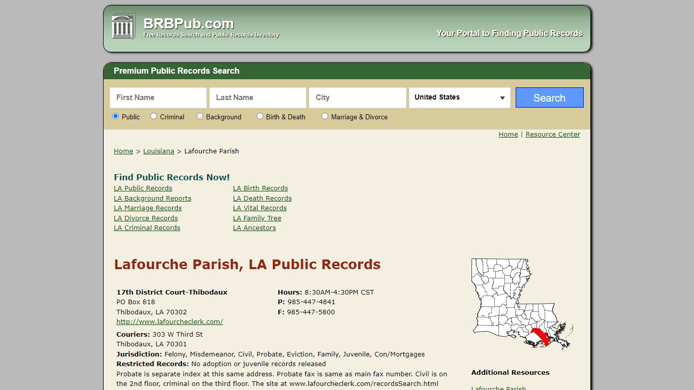 Lafourche Parish, LA Public Records - BRB Pub
