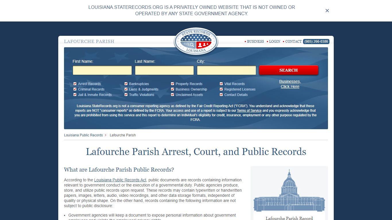 Lafourche Parish Arrest, Court, and Public Records