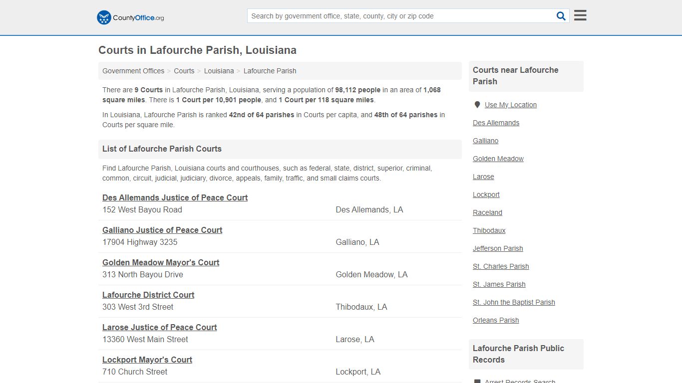 Courts - Lafourche Parish, LA (Court Records & Calendars) - County Office