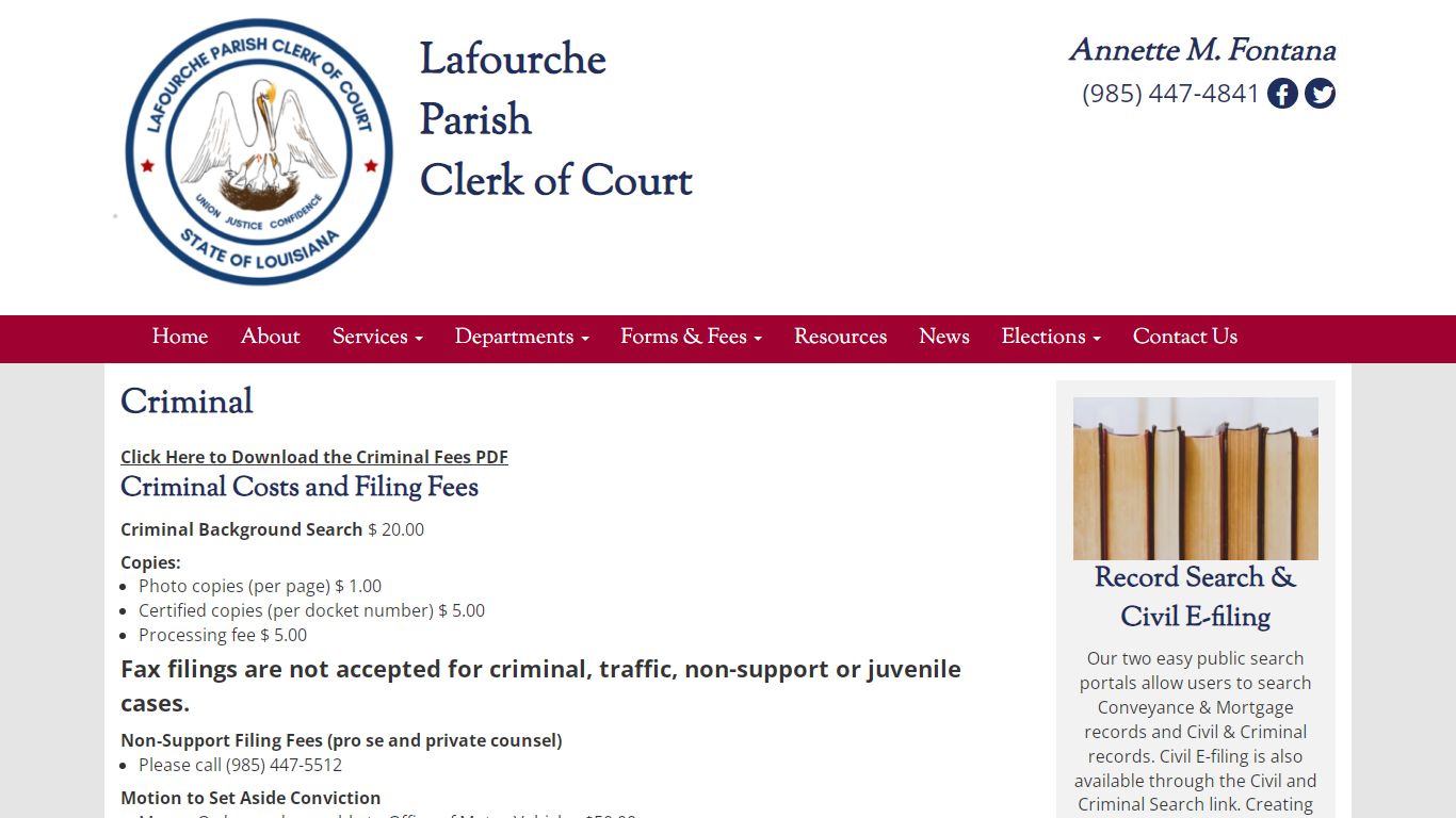 Criminal - Lafourche Clerk of Court